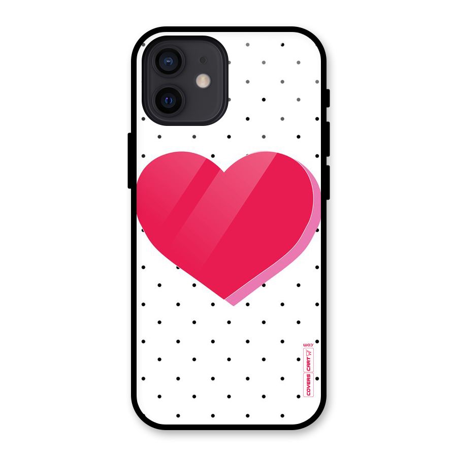 Pink Polka Heart Glass Back Case for iPhone 12