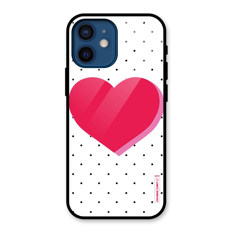 Pink Polka Heart Glass Back Case for iPhone 12 Mini