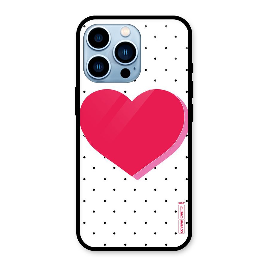 Pink Polka Heart Glass Back Case for iPhone 13 Pro