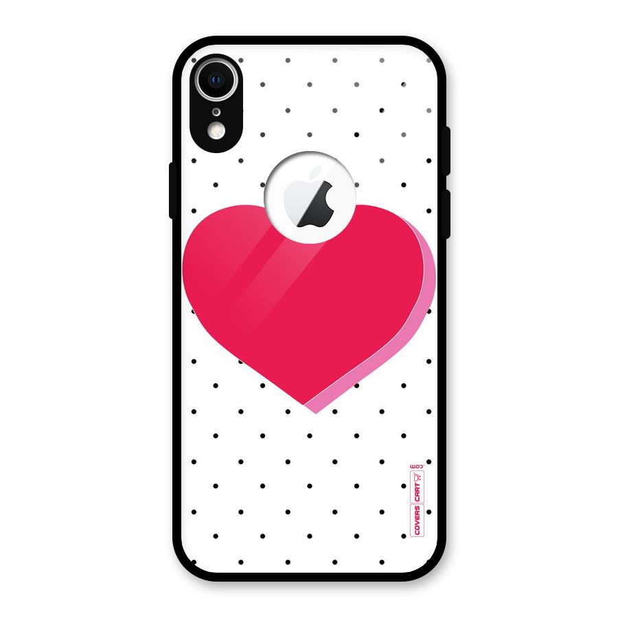 Pink Polka Heart Glass Back Case for iPhone XR Logo Cut