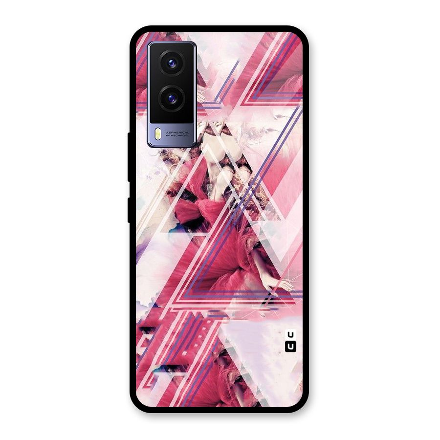 Pink Rose Abstract Glass Back Case for Vivo V21e 5G