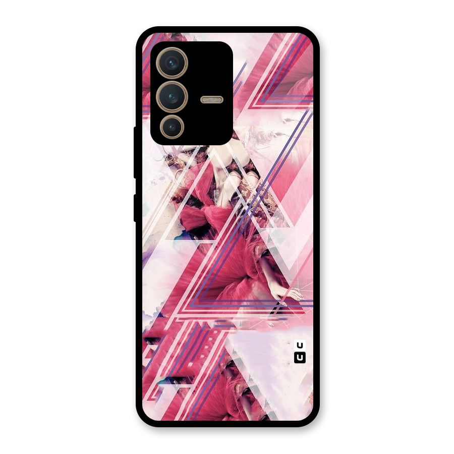 Pink Rose Abstract Glass Back Case for Vivo V23 5G