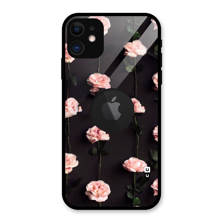 Pink Roses Glass Back Case for iPhone 11 Logo Cut
