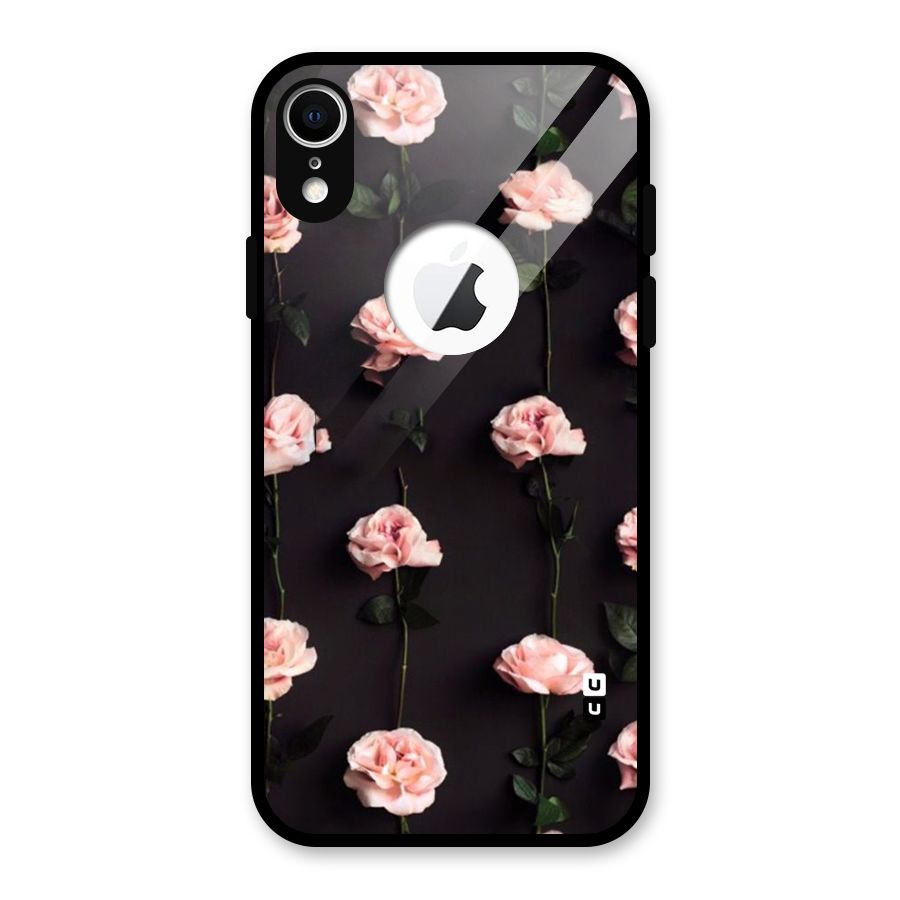 Pink Roses Glass Back Case for iPhone XR Logo Cut