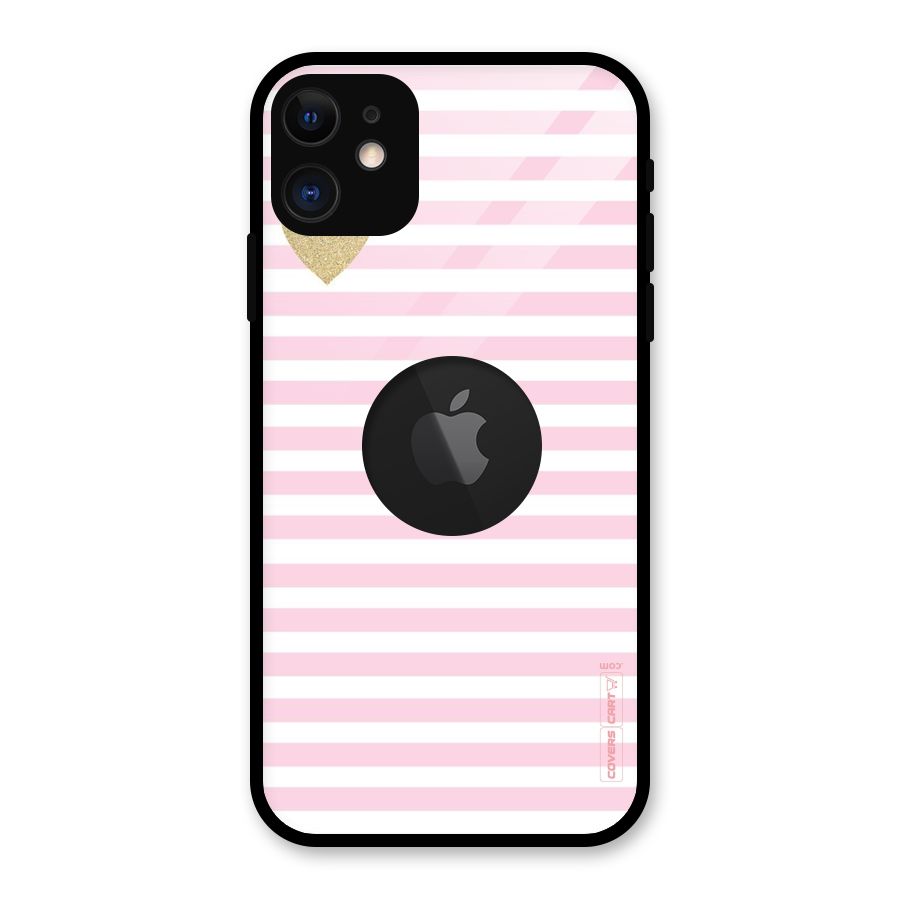 Pink Stripes Glass Back Case for iPhone 11 Logo Cut
