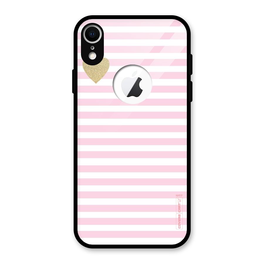 Pink Stripes Glass Back Case for iPhone XR Logo Cut