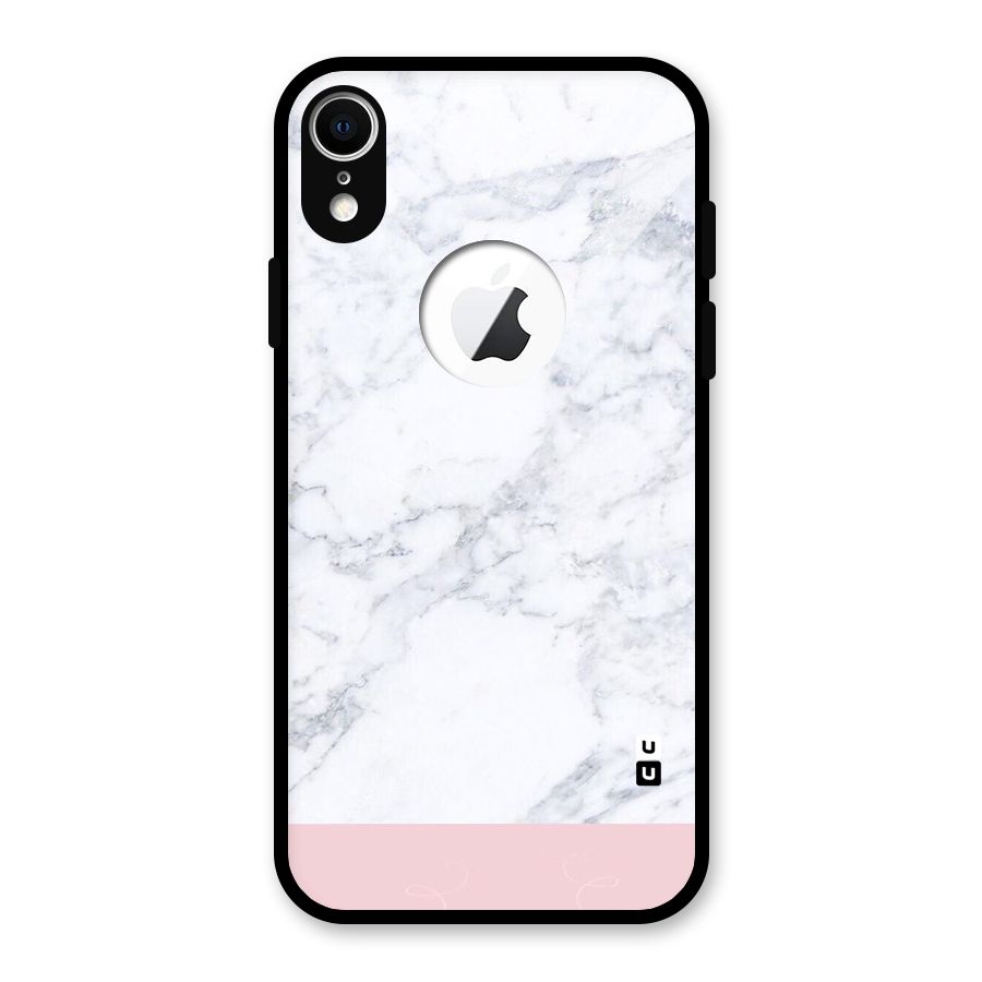 Pink White Merge Marble Glass Back Case for iPhone XR Logo Cut