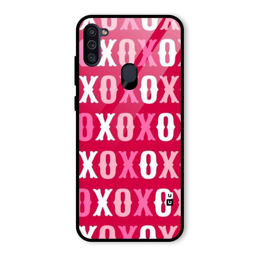 Pink White Xoxo Glass Back Case for Galaxy M11