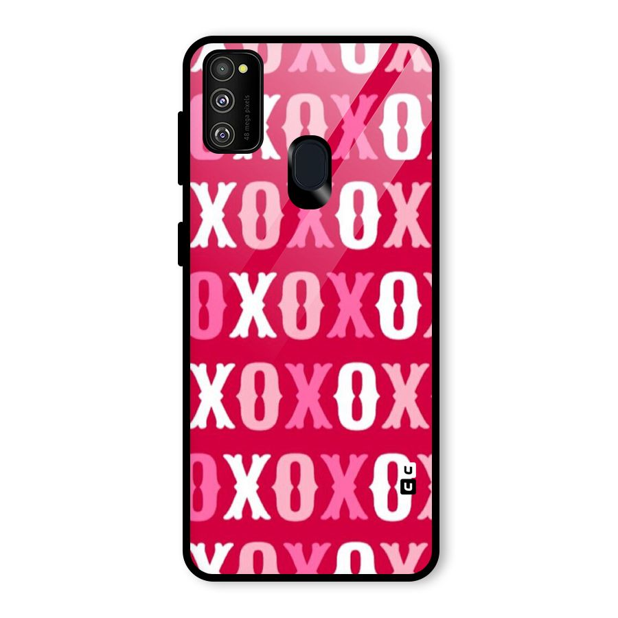 Pink White Xoxo Glass Back Case for Galaxy M30s