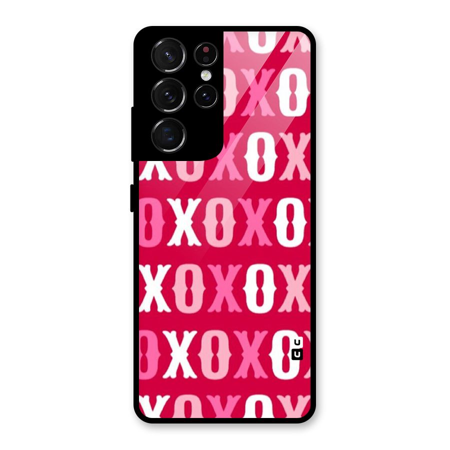 Pink White Xoxo Glass Back Case for Galaxy S21 Ultra 5G
