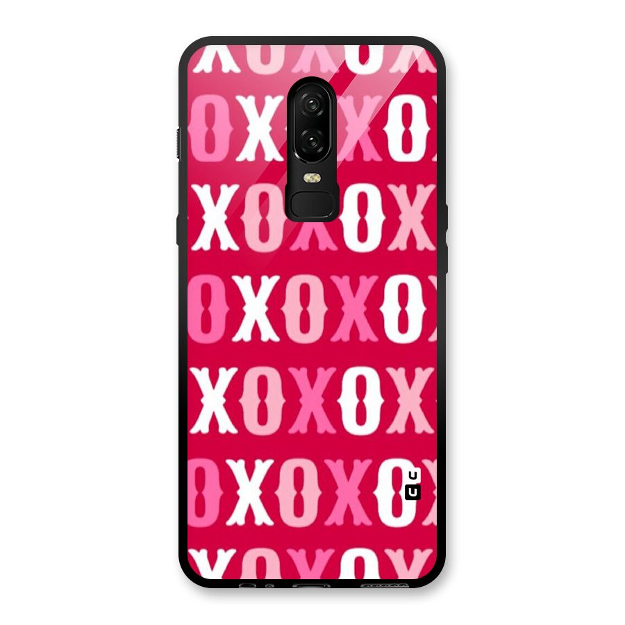 Pink White Xoxo Glass Back Case for OnePlus 6