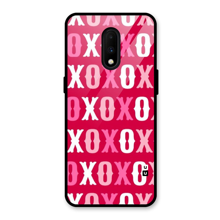 Pink White Xoxo Glass Back Case for OnePlus 7