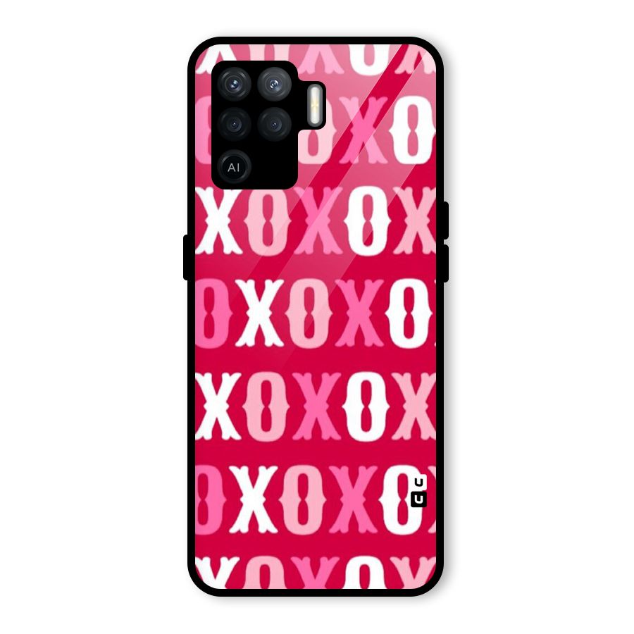 Pink White Xoxo Glass Back Case for Oppo F19 Pro