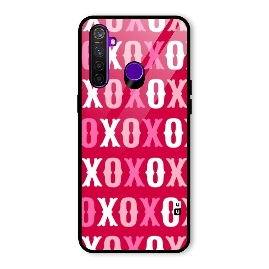 Pink White Xoxo Glass Back Case for Realme 5 Pro