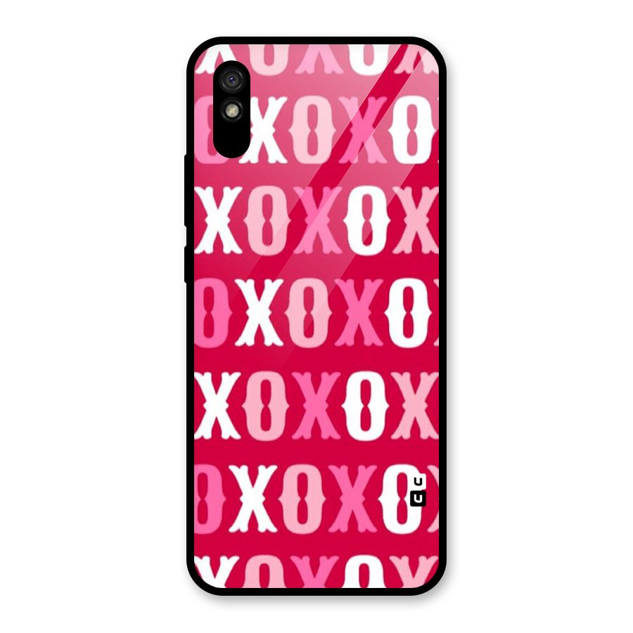 Pink White Xoxo Glass Back Case for Redmi 9i