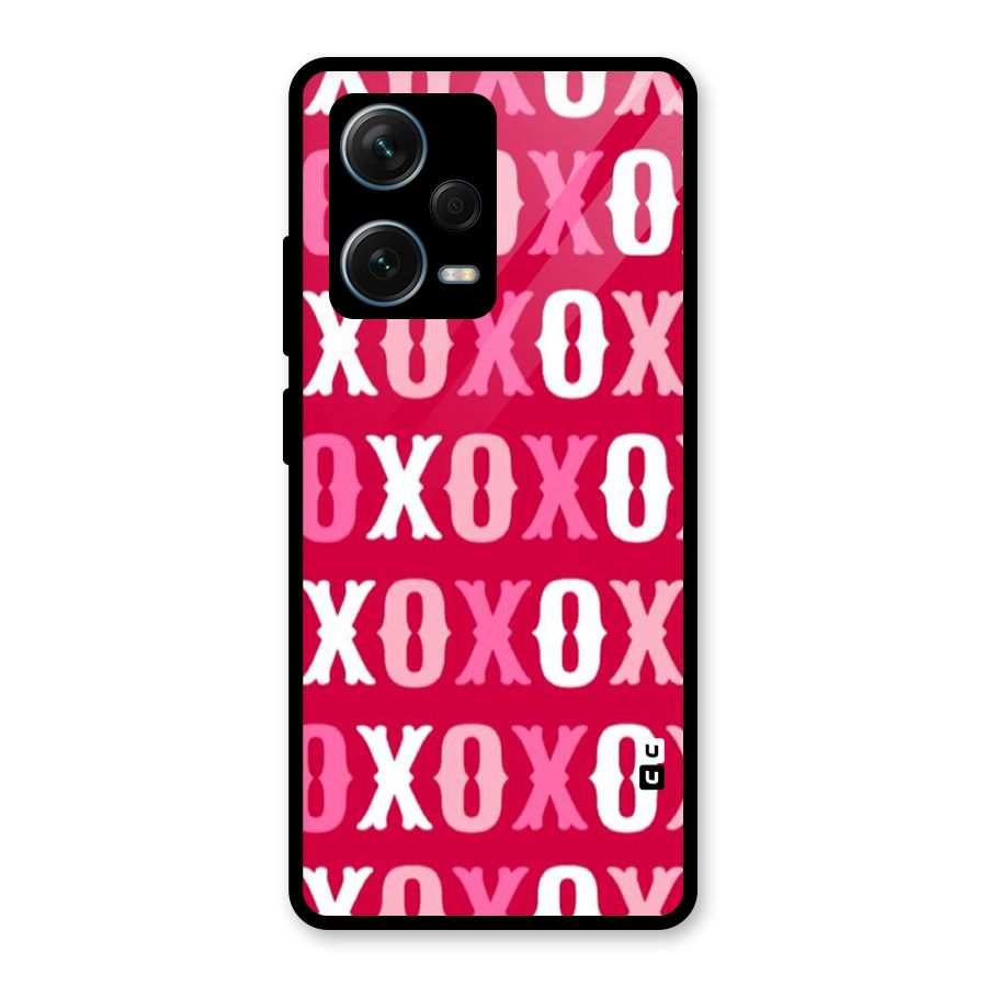 Pink White Xoxo Glass Back Case for Redmi Note 12 Pro Plus 5G