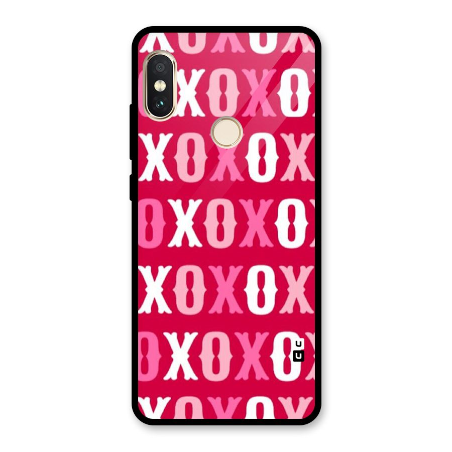 Pink White Xoxo Glass Back Case for Redmi Note 5 Pro
