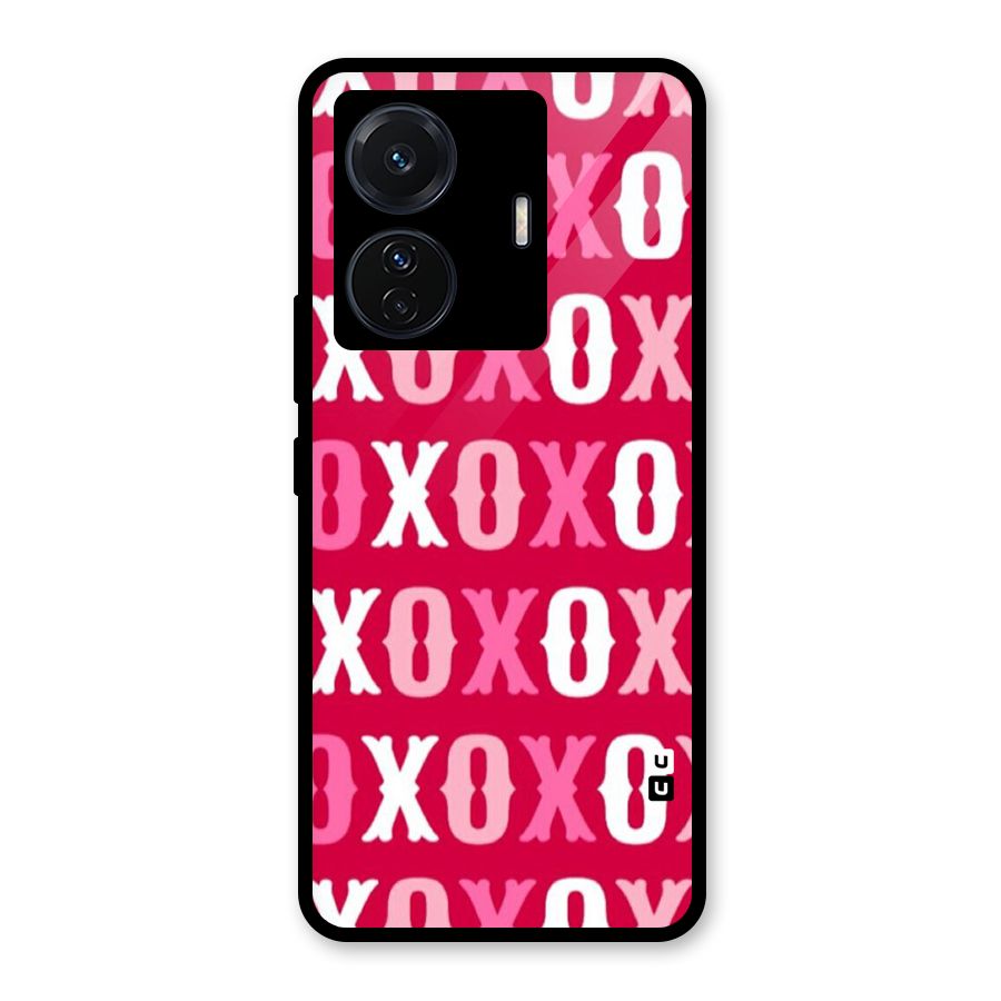 Pink White Xoxo Glass Back Case for Vivo T1 Pro