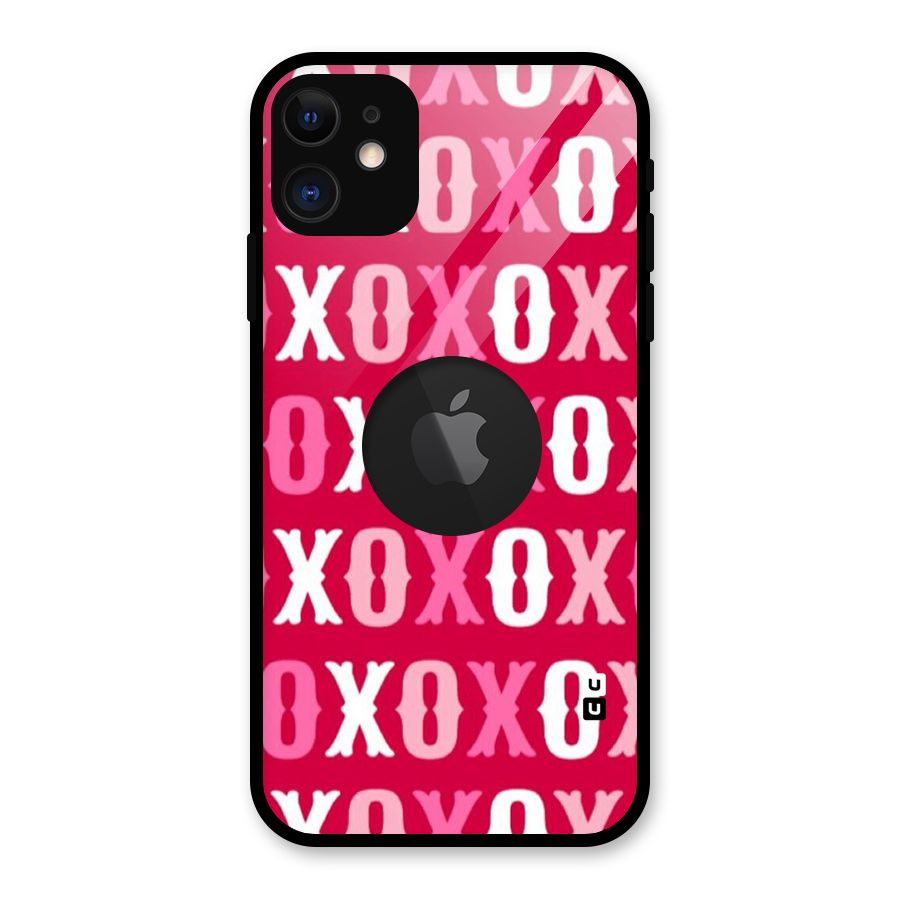 Pink White Xoxo Glass Back Case for iPhone 11 Logo Cut