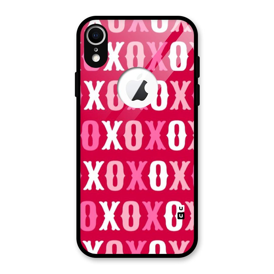 Pink White Xoxo Glass Back Case for iPhone XR Logo Cut