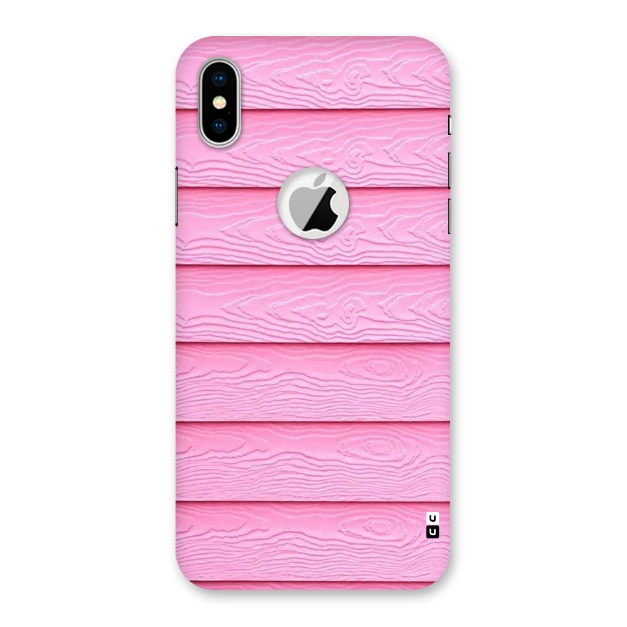 Pink Wood Back Case for iPhone X Logo Cut