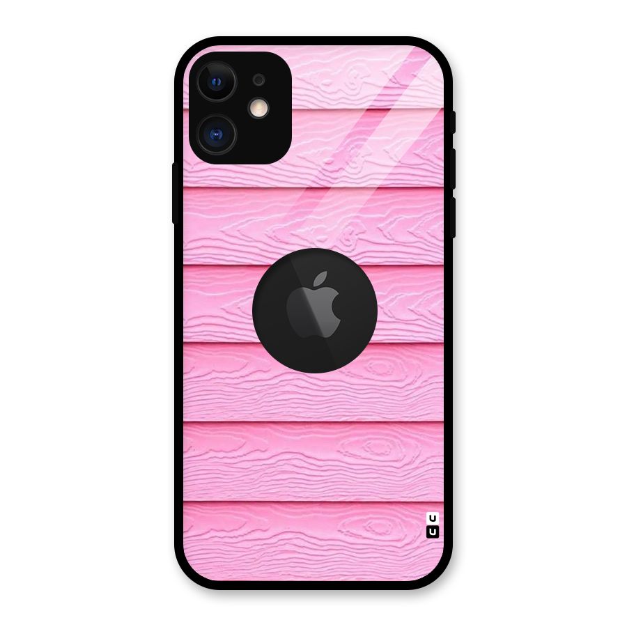 Pink Wood Glass Back Case for iPhone 11 Logo Cut