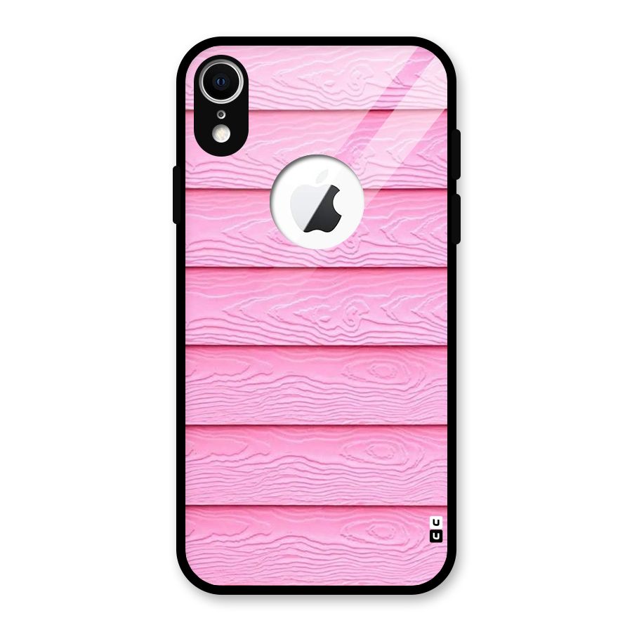 Pink Wood Glass Back Case for iPhone XR Logo Cut