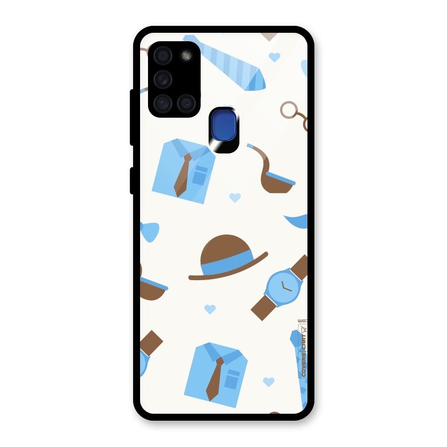 Pipe Hat Watch Pattern Glass Back Case for Galaxy A21s