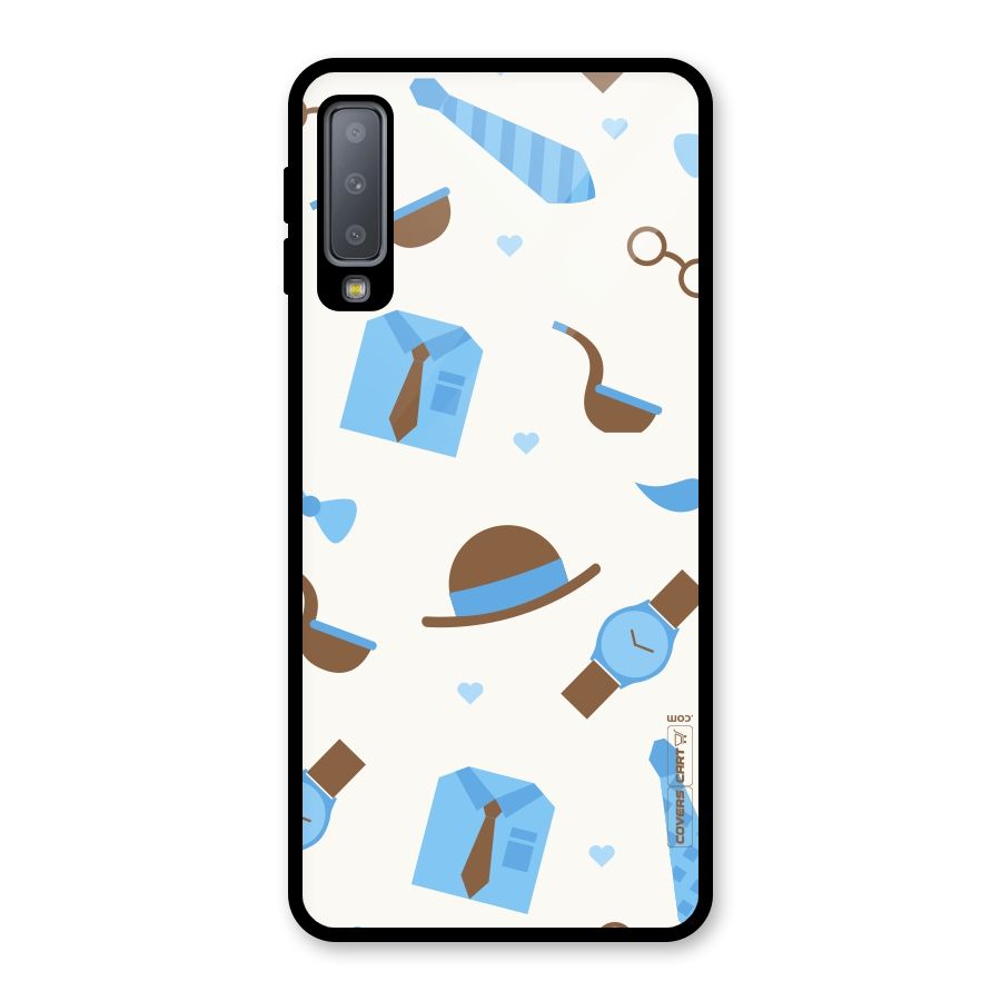 Pipe Hat Watch Pattern Glass Back Case for Galaxy A7 (2018)