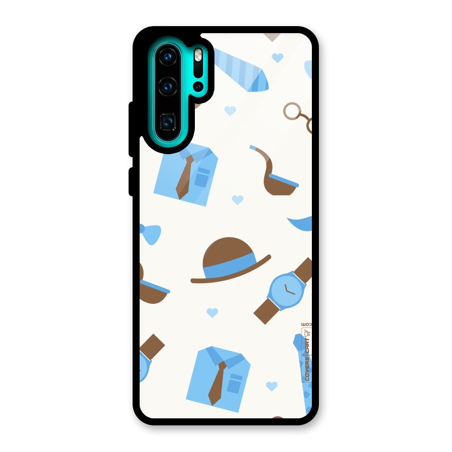 Pipe Hat Watch Pattern Glass Back Case for Huawei P30 Pro