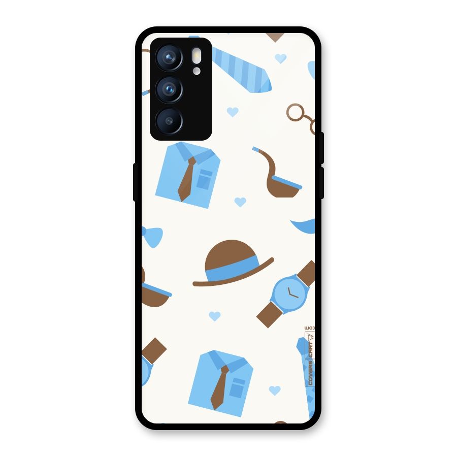 Pipe Hat Watch Pattern Glass Back Case for Oppo Reno6 5G