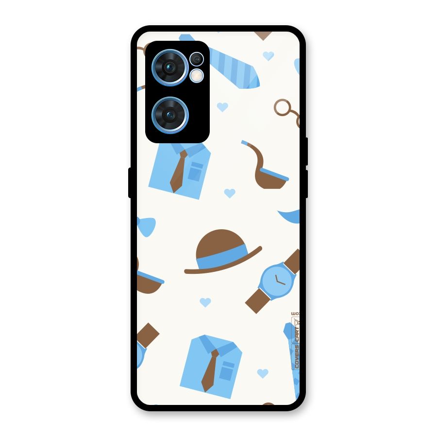 Pipe Hat Watch Pattern Glass Back Case for Oppo Reno7 5G