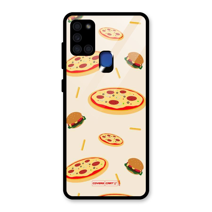 Pizza and Burger Love Glass Back Case for Galaxy A21s