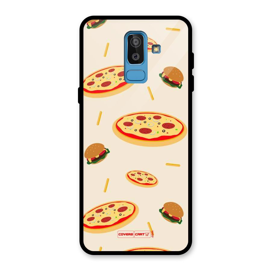 Pizza and Burger Love Glass Back Case for Galaxy J8