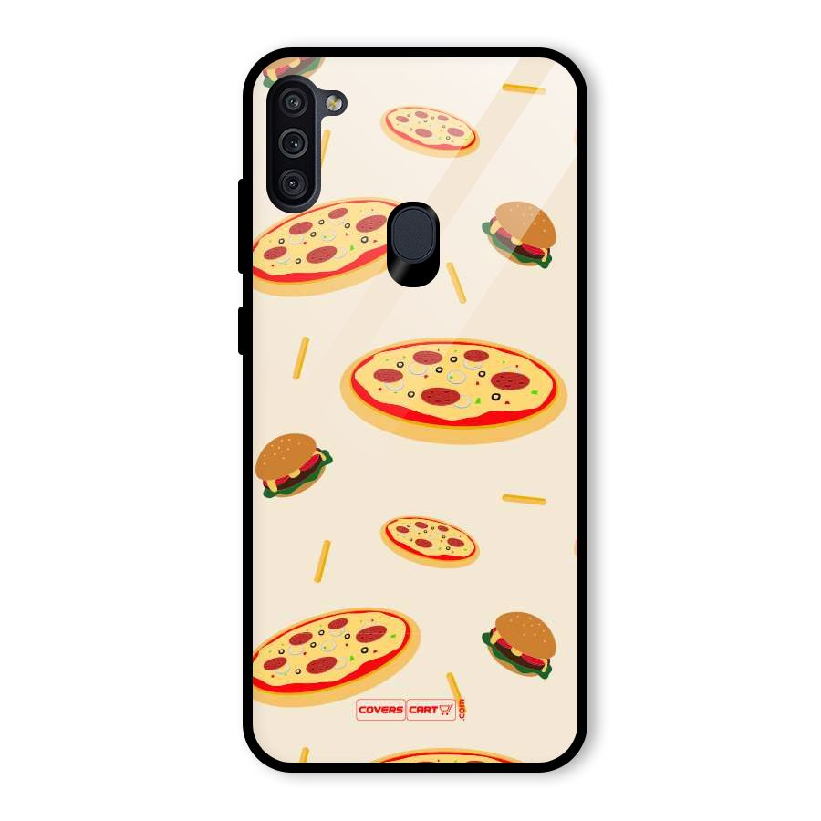 Pizza and Burger Love Glass Back Case for Galaxy M11