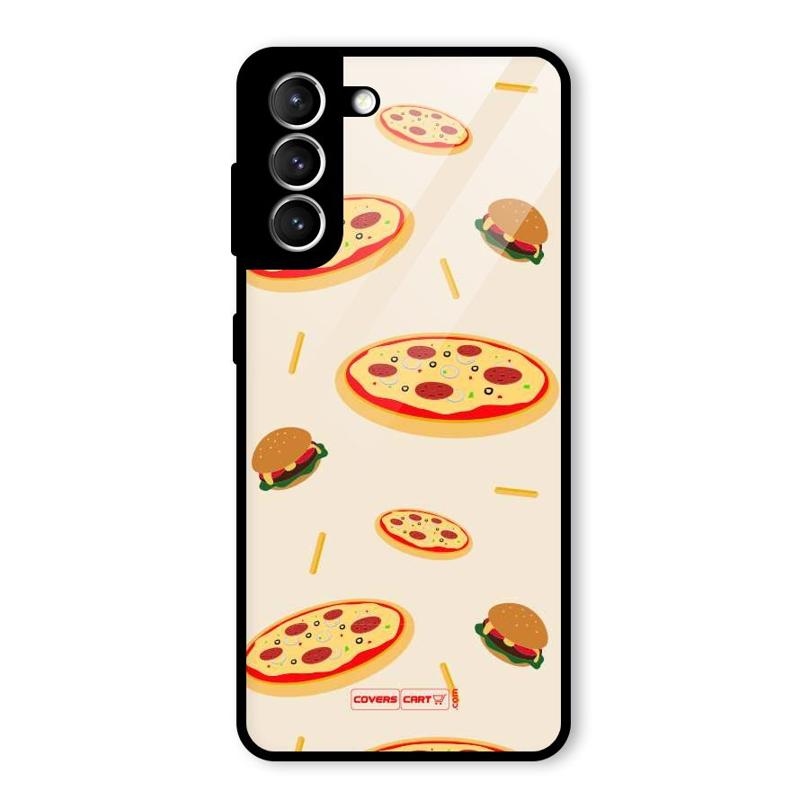 Pizza and Burger Love Glass Back Case for Galaxy S21 5G