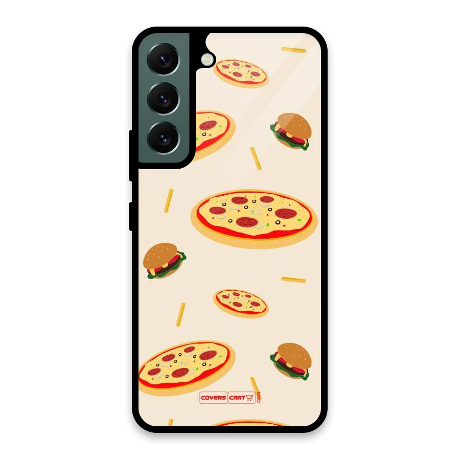 Pizza and Burger Love Glass Back Case for Galaxy S22 5G