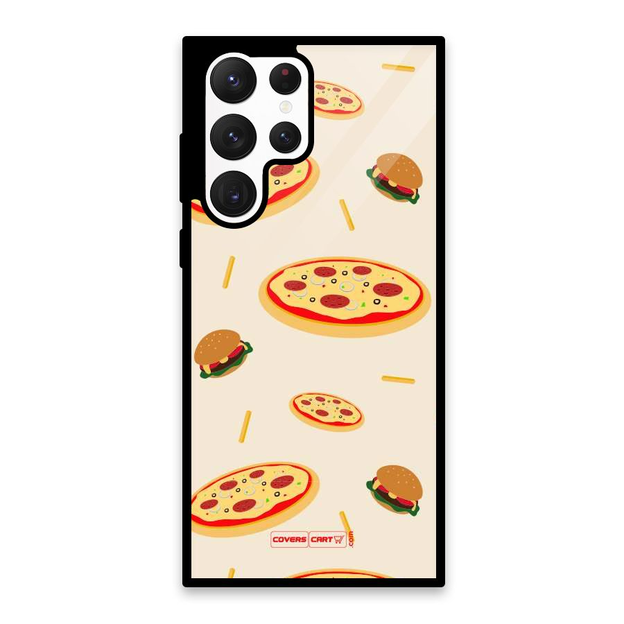 Pizza and Burger Love Glass Back Case for Galaxy S22 Ultra 5G
