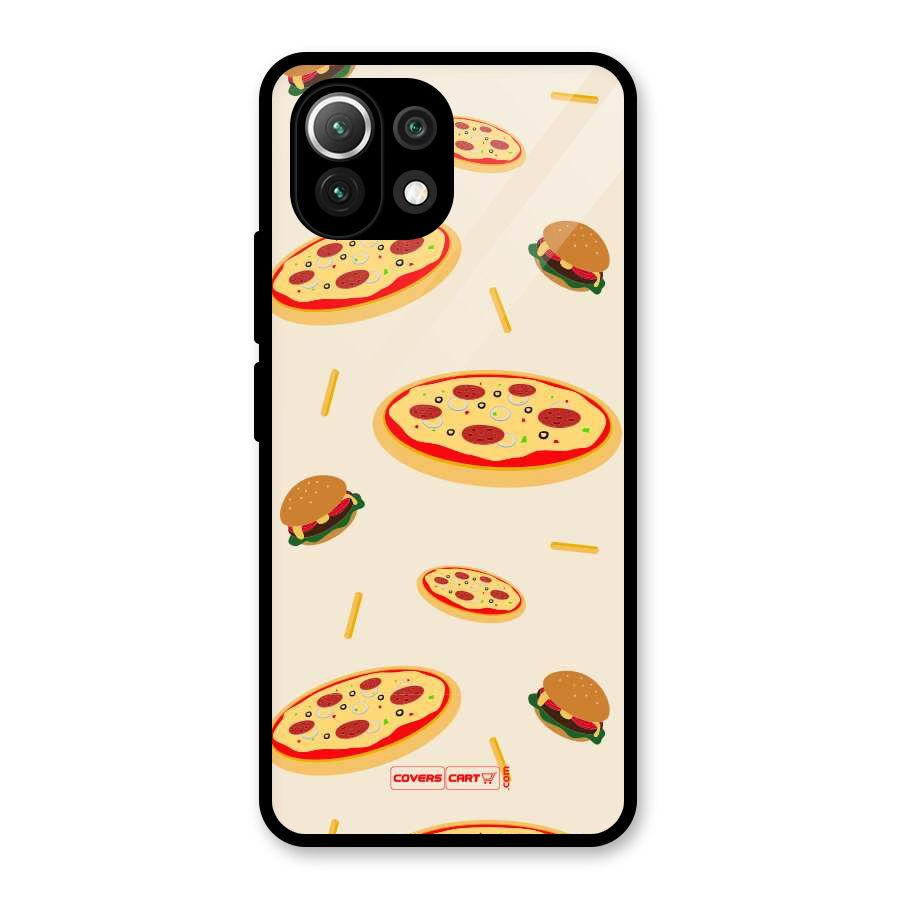 Pizza and Burger Love Glass Back Case for Mi 11 Lite