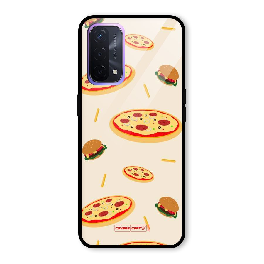 Pizza and Burger Love Glass Back Case for Oppo A74 5G