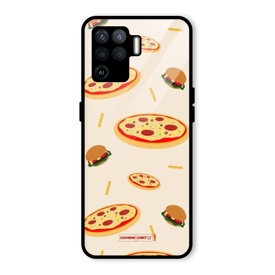 Pizza and Burger Love Glass Back Case for Oppo F19 Pro