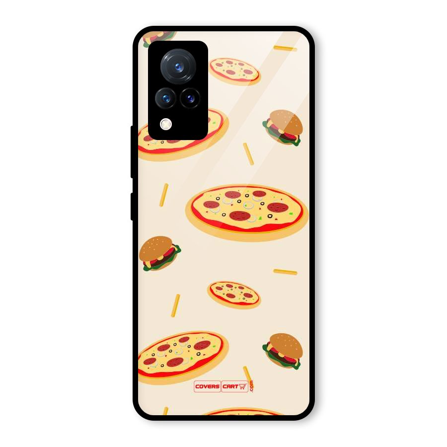 Pizza and Burger Love Glass Back Case for Vivo V21 5G