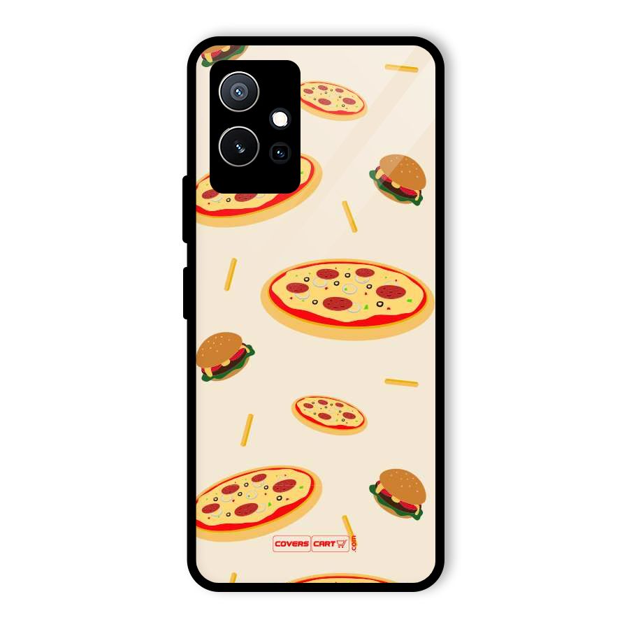 Pizza and Burger Love Glass Back Case for Vivo iQOO Z6