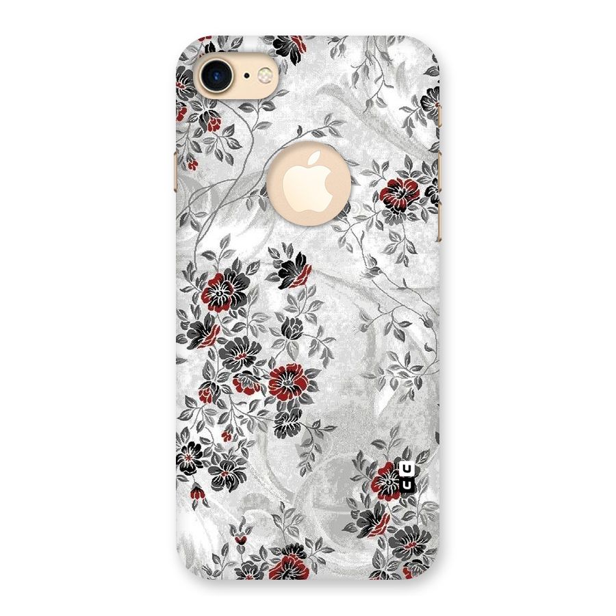 Pleasing Grey Floral Back Case for iPhone 7 Logo Cut