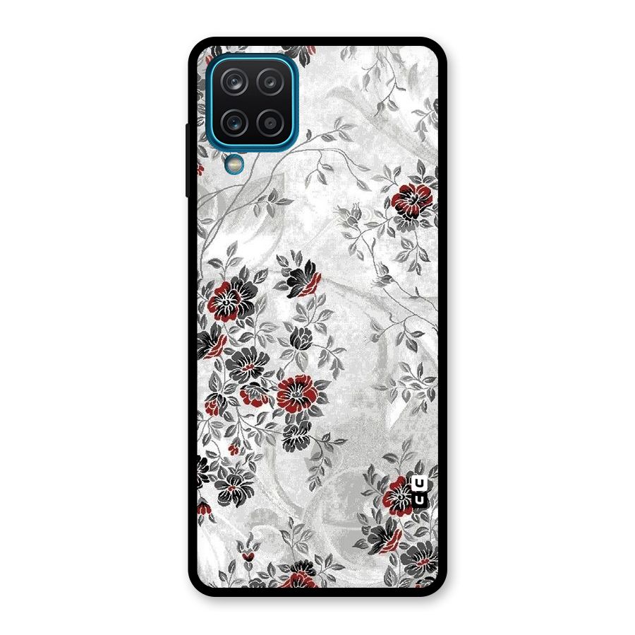 Pleasing Grey Floral Glass Back Case for Galaxy A12