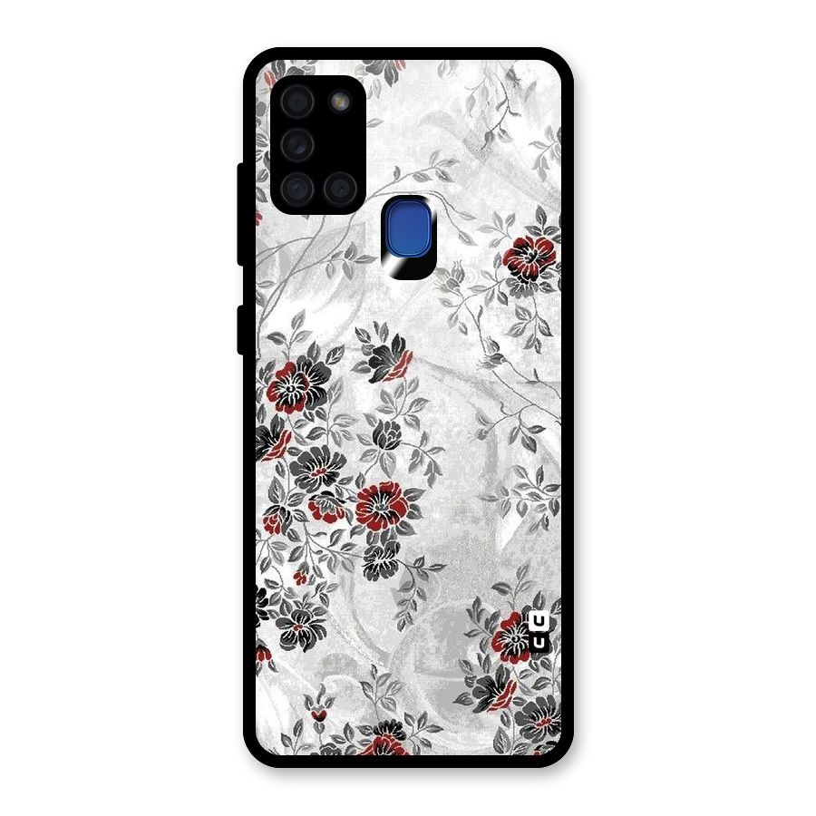 Pleasing Grey Floral Glass Back Case for Galaxy A21s
