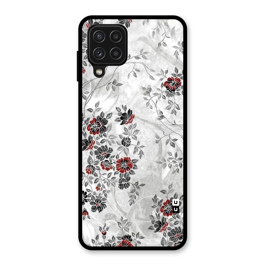 Pleasing Grey Floral Glass Back Case for Galaxy A22 4G