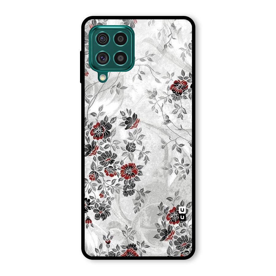 Pleasing Grey Floral Glass Back Case for Galaxy F62