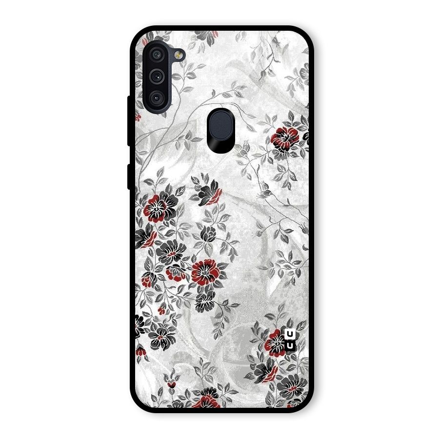 Pleasing Grey Floral Glass Back Case for Galaxy M11