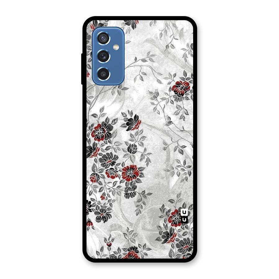 Pleasing Grey Floral Glass Back Case for Galaxy M52 5G